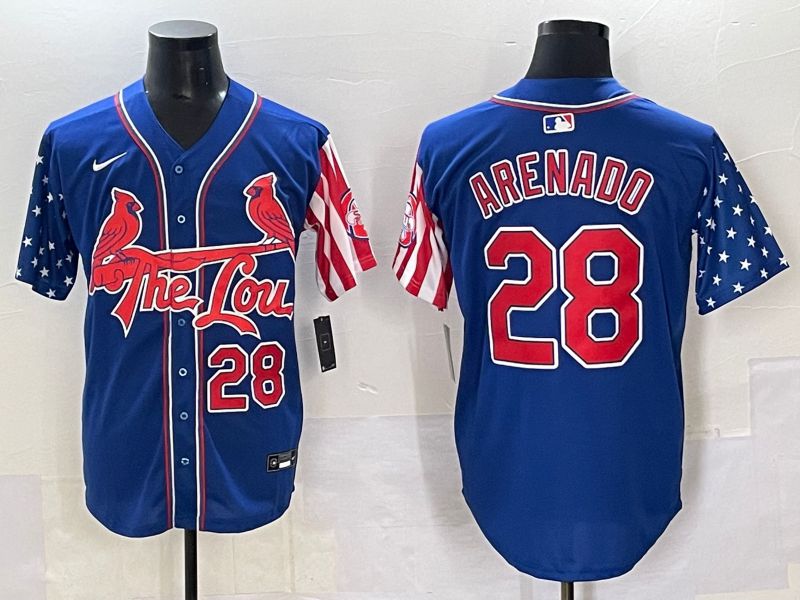 Men 2025 St.Louis Cardinals #28 Arenado Blue a generation of national flags Joint Name Nike MLB Jersey style 4->st.louis cardinals->MLB Jersey
